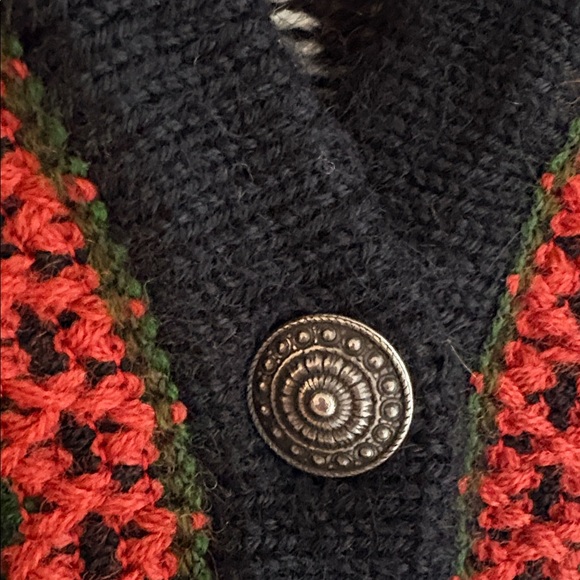 Dale of Norway Nordic Black and Cream Cardigan with Red Accents - Picture 3 of 5
